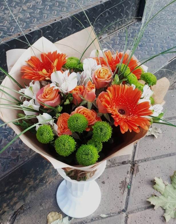 Букет цветов из: Герберы, Хризантемы, Альстромерии и Розы в Нефедьево
