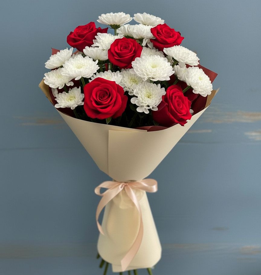 Букет цветов из: Розы и Хризантемы в Нефедьево