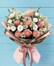 Букет цветов из:  Розы, Альстромерии и Лизиантусы в Нефедьево