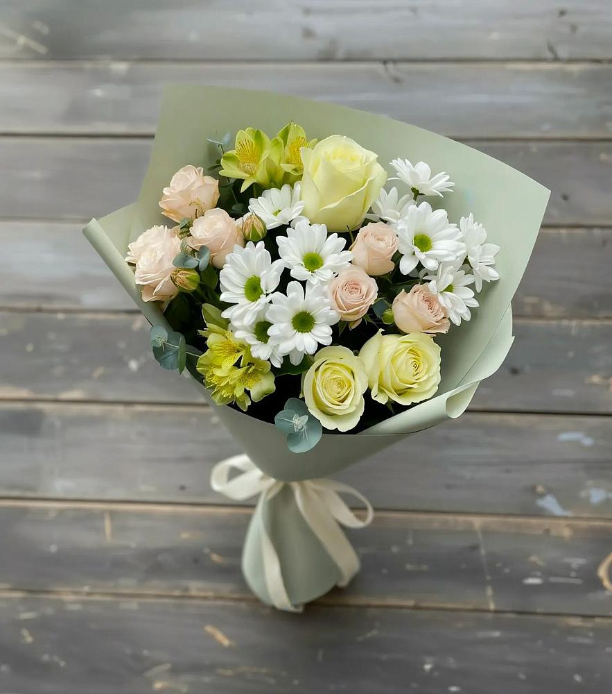 Букет цветов из: Альстромерии, Розы и Хризантемы в Нефедьево