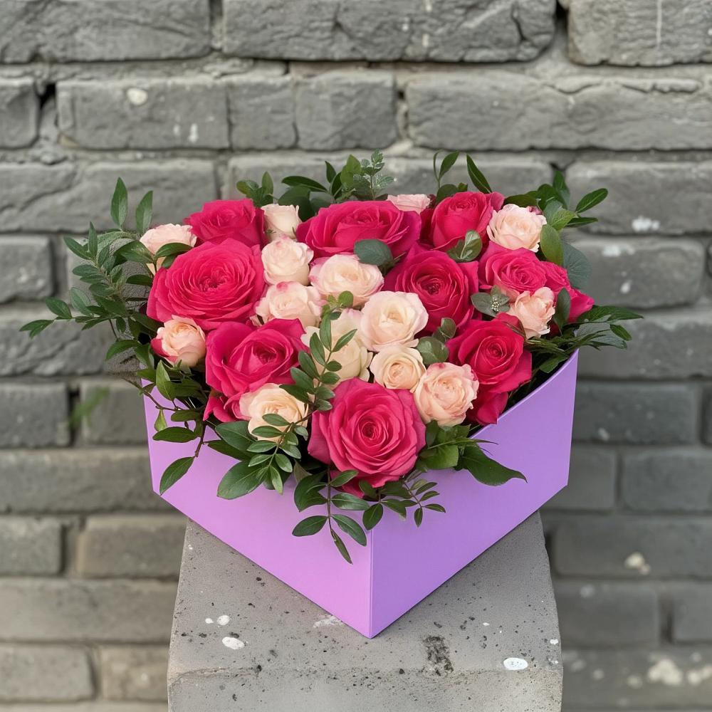 Цветочная композиция из Розы в коробке в Нефедьево