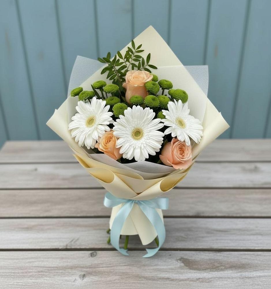Букет цветов из: Герберы, Розы и Хризантемы в Нефедьево