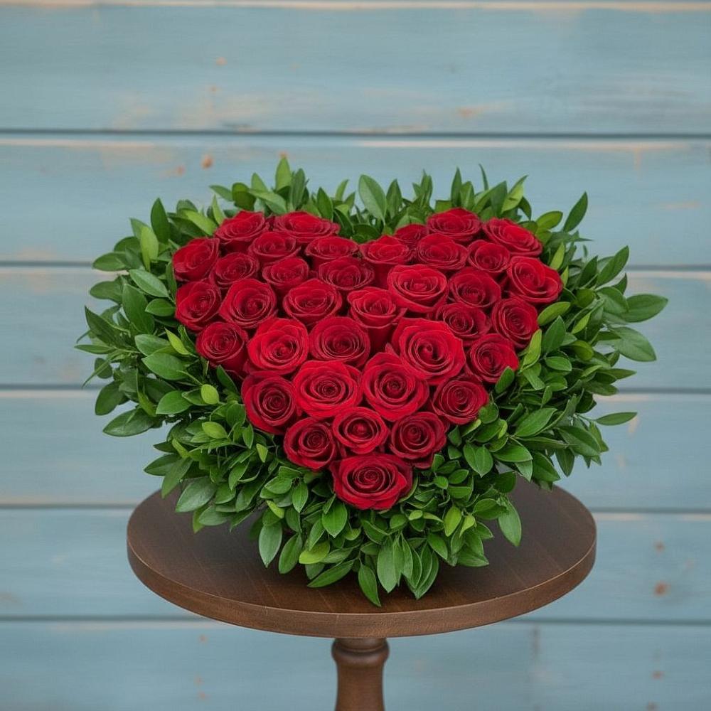 Цветочная композиция из Розы в виде сердца в Нефедьево