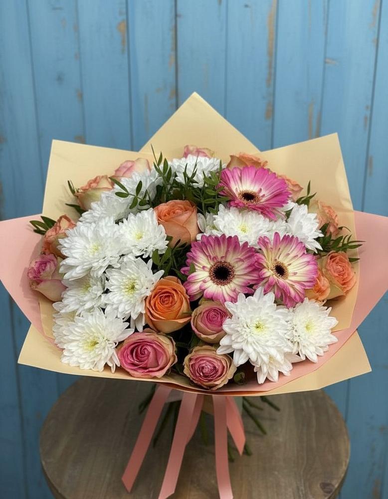 Букет цветов из: Розы, Герберы и Хризантемы в Нефедьево