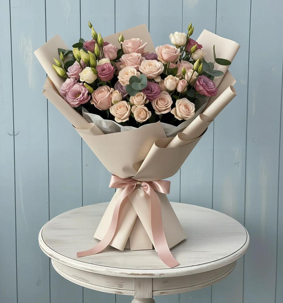 Букет цветов из: Розы и Лизиантусы в Нефедьево