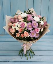 Букет цветов из:  Хризантемы, Розы и Альстромерии в Нефедьево