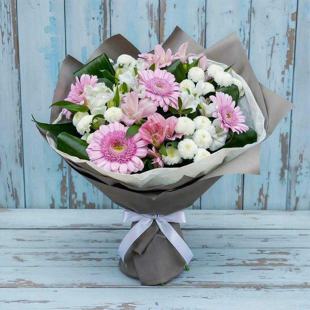 Букет цветов из: Герберы, Альстромерии и Хризантемы в Нефедьево